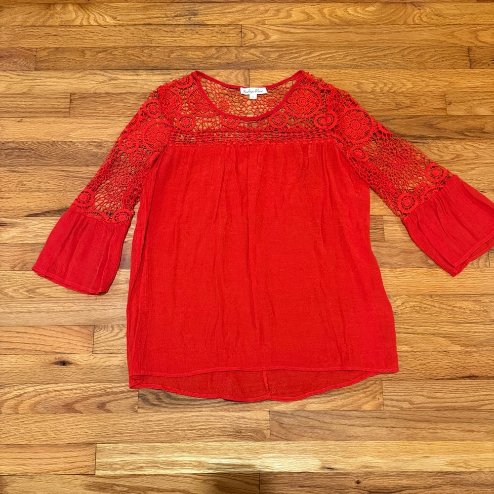 Indigo Rose Red Lace Embroidery Women's Blouse size Large